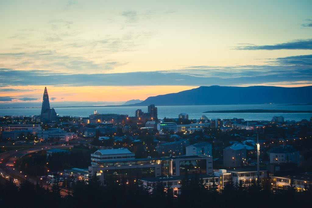 Beautiful super wide-angle aerial view of Reykjavik, Iceland